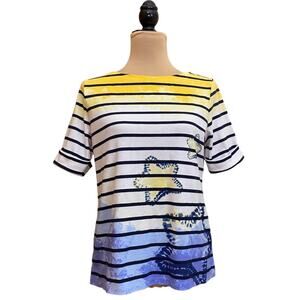Karen Scott Striped Star Ocean Sea T-Shirt Size PL